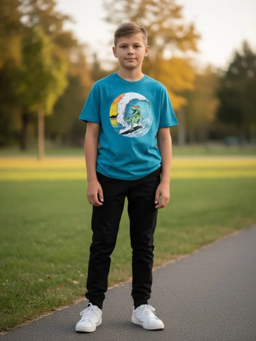 Old Navy Graphic Tee Boys L 10-12 Surfing‎ Dinosaur T-Rex Shirt